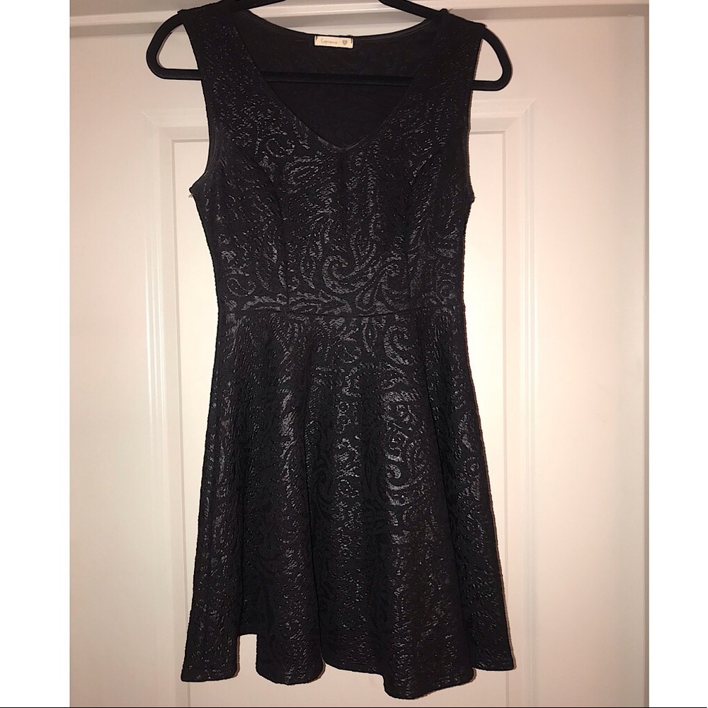 Black Leather-looking Fit and Flare Dress